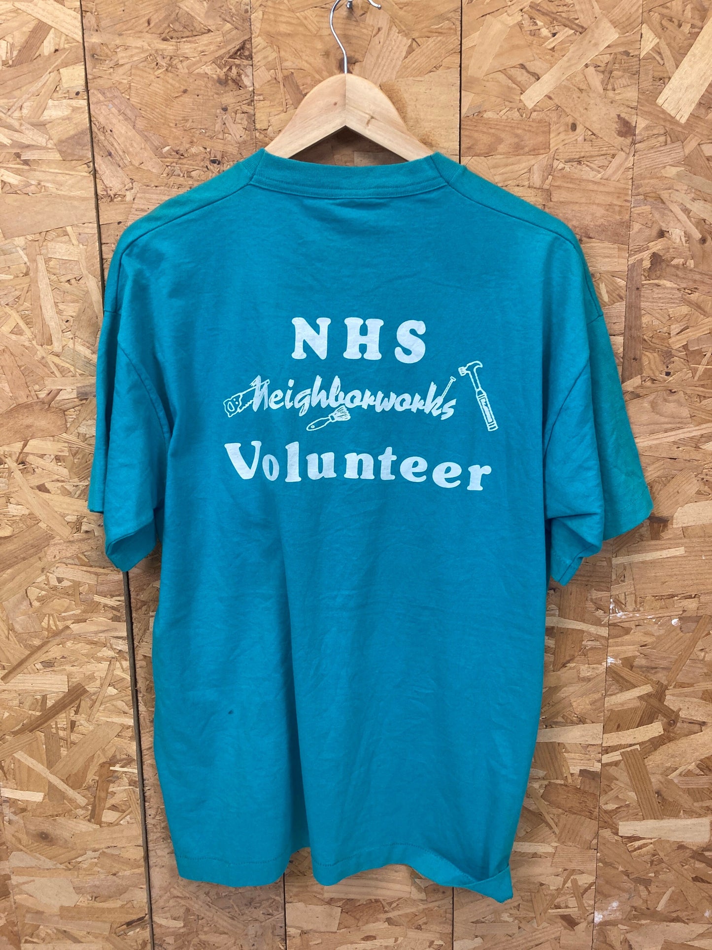 Vintage 90s turquoise Chicago neighbourhood housing services NHS souvenir single stitch t-shirt size