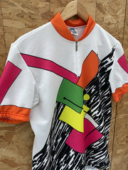 Santini Vintage Retro Cycling Jersey XL Geometric Abstract Print Short Sleeve