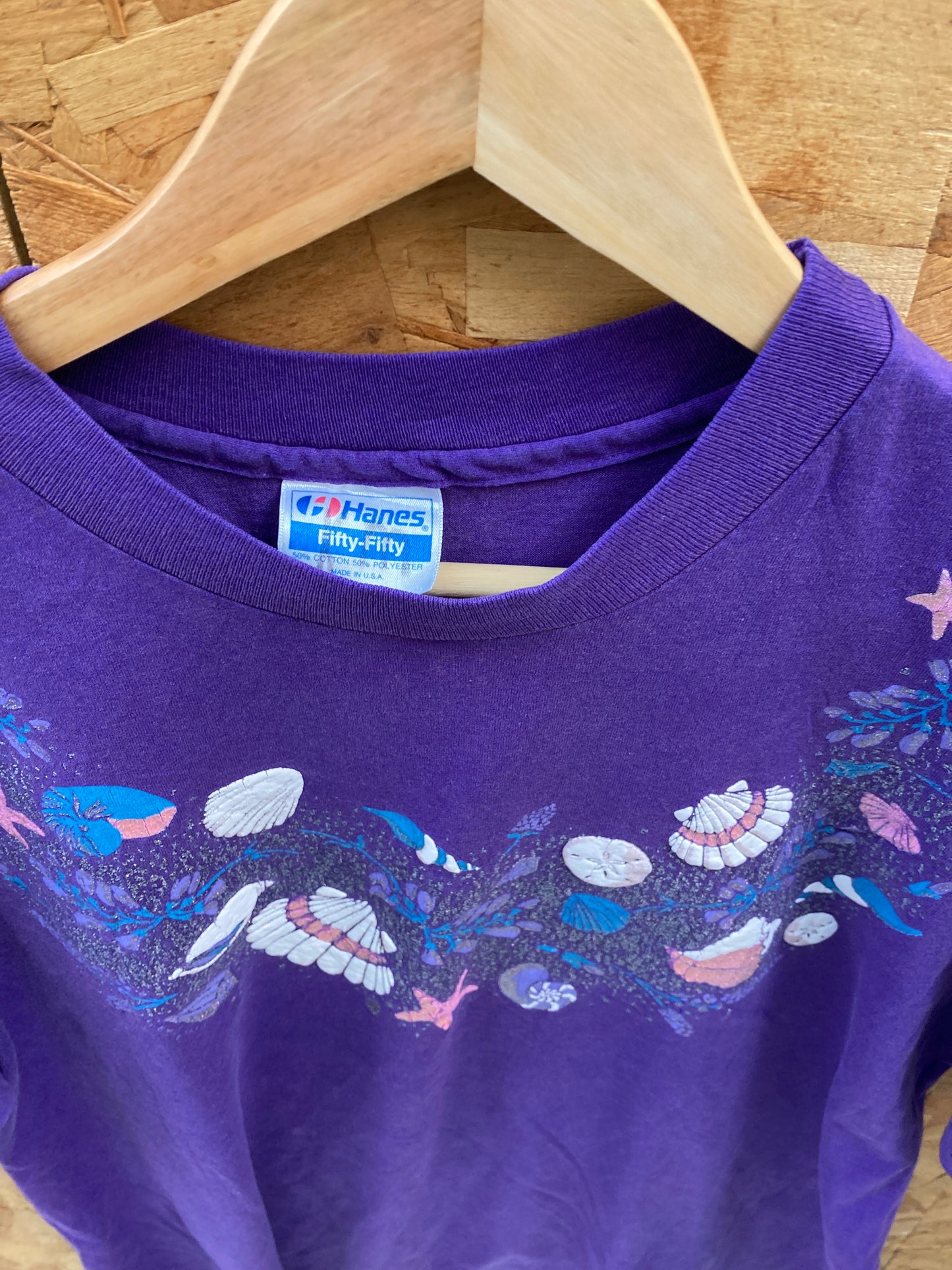 Vintage 90s purple sea shell garland single stitch souvenir t-shirt size XL