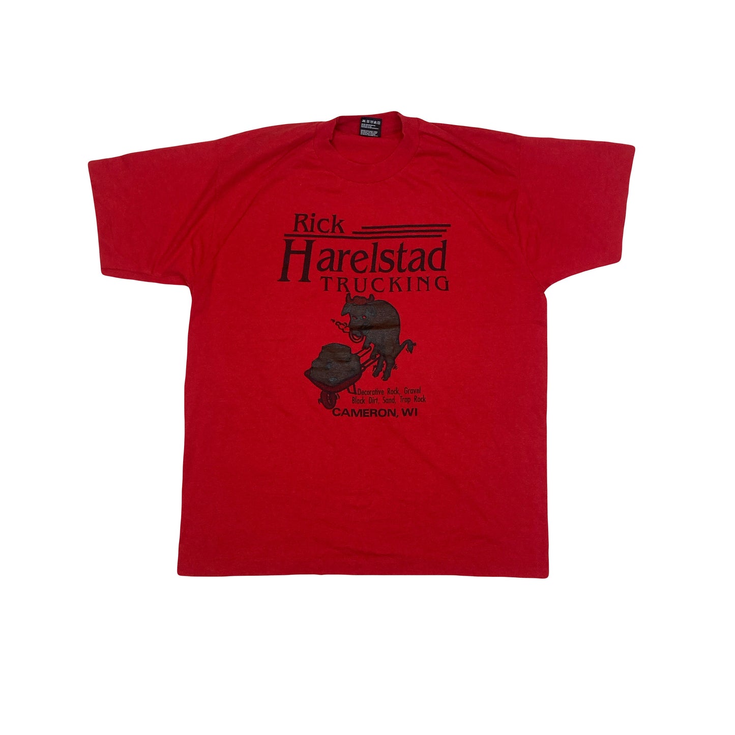 Vintage 90s Rick Harelstad Trucking USA red single stitch t shirt size XL