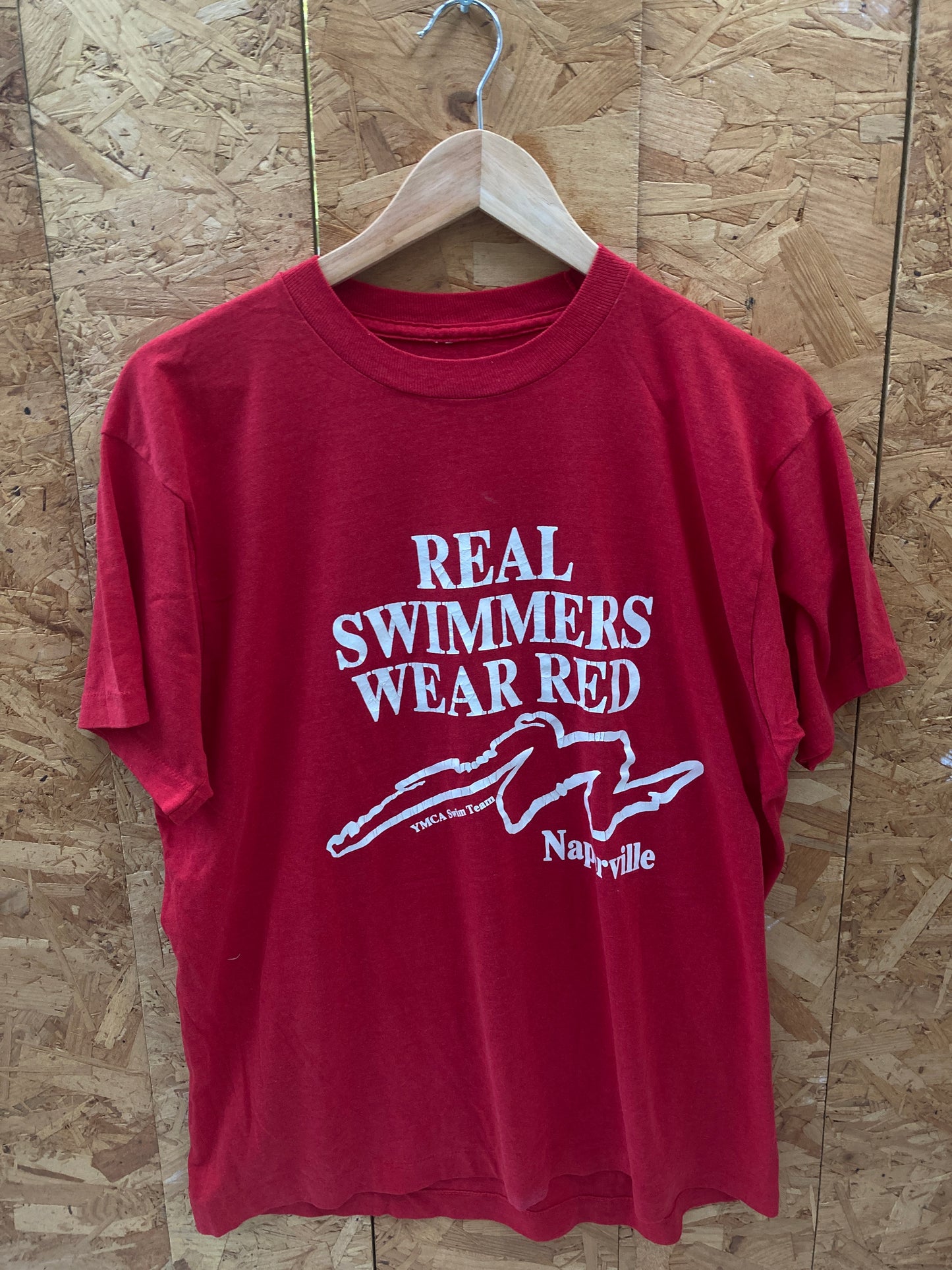 Vintage 90s Naperville Swimmers souvenir single stitch red t-shirt size large