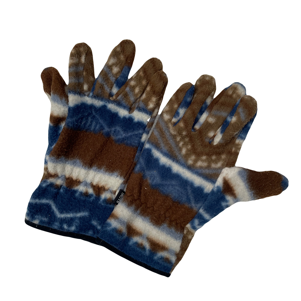 Naomi Fleece Gloves M Blue Brown White Patterned Winter Warm Unisex