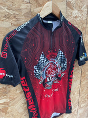 EMLCE Cycling Jersey Red Black Circuit Board Print Short Sleeve Size XS