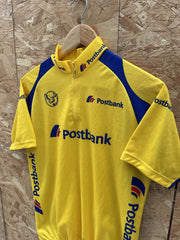 Postbank Cycling Jersey Yellow Blue Short Sleeve Zip Up Size 3