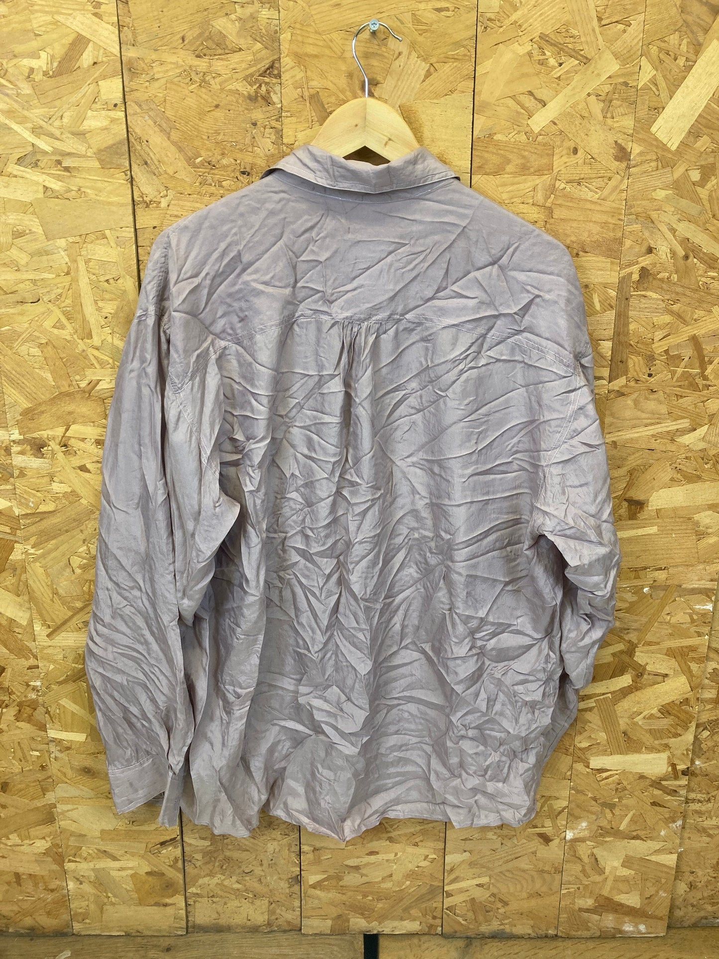 Vintage 90s muted light mauve/grey 100% silk long sleeve twin pocket button down shirt size large by