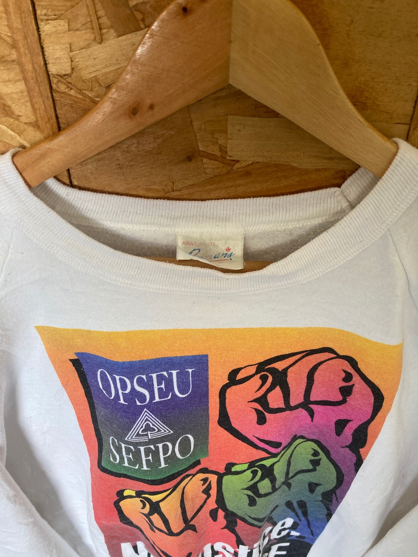 Vintage 96 Opseu ‘No justice No peace’ white crew neck sweater size extra large