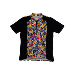 Vintage Abstract Print Cycling Jersey Short Sleeve Zip Neck Men's M