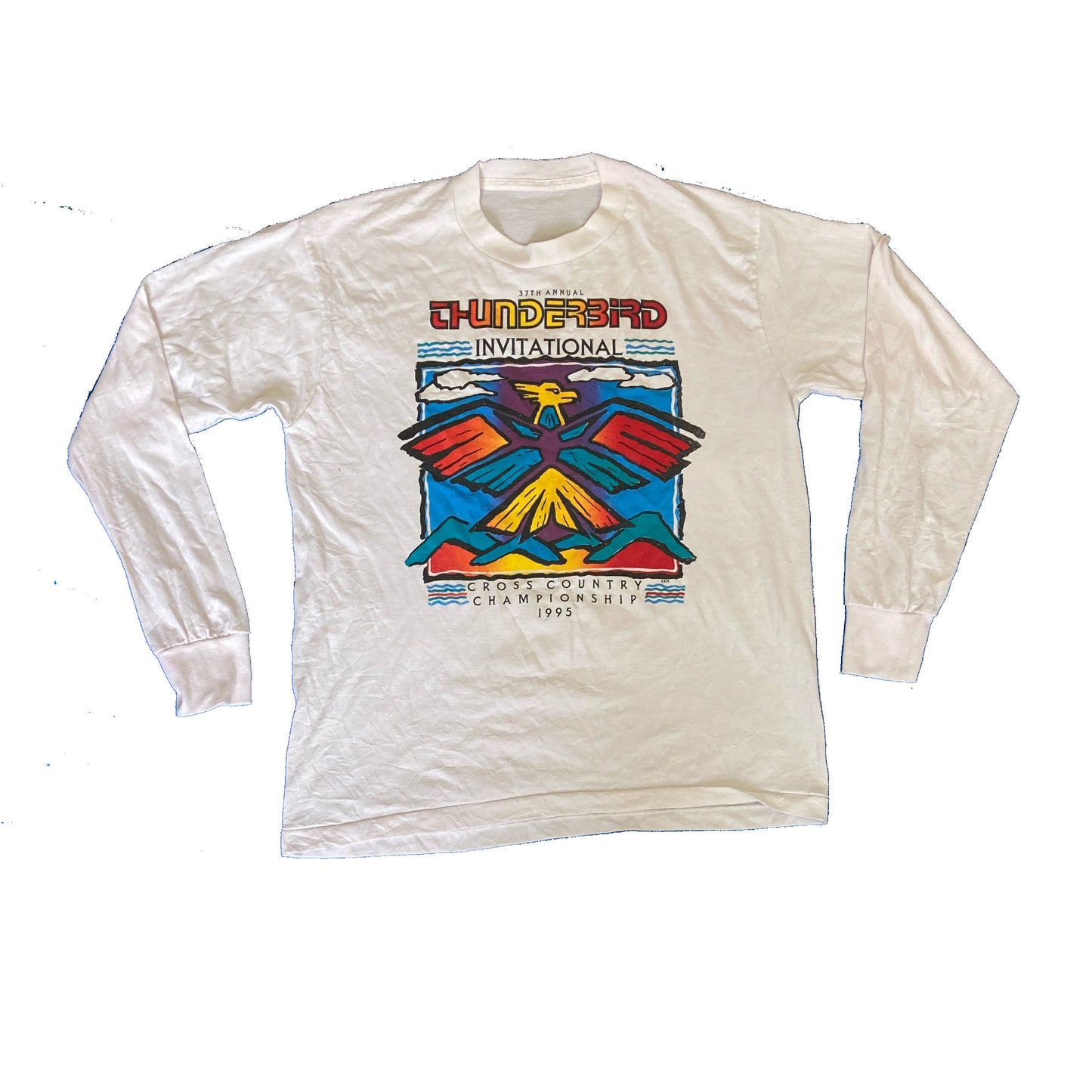 Vintage 95 37th annual thunderbird invitational Native American USA white long sleeve t-shirt size m