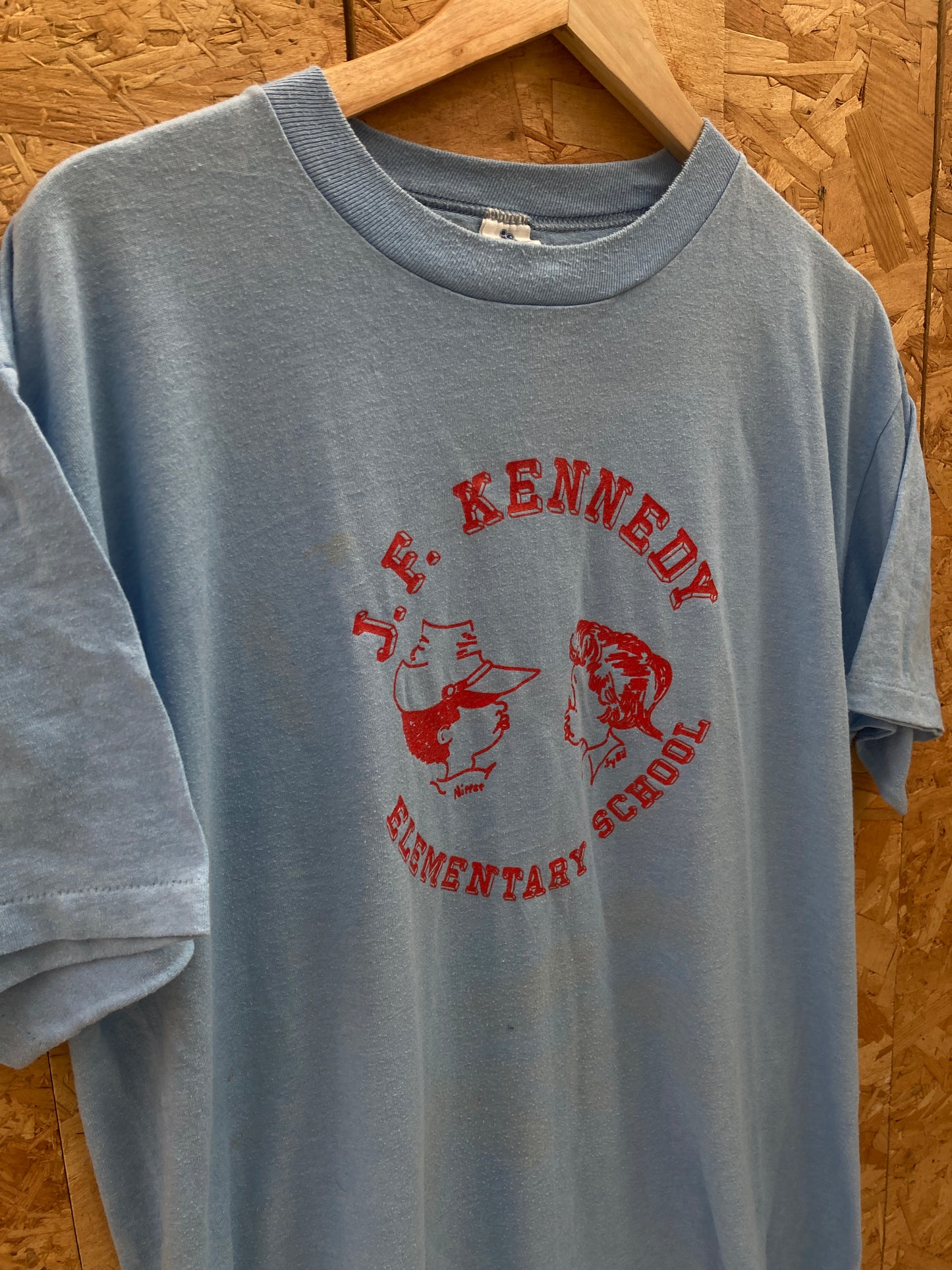 Vintage 90s JF Kennedy elementary school single stitch blue t-shirt size XL