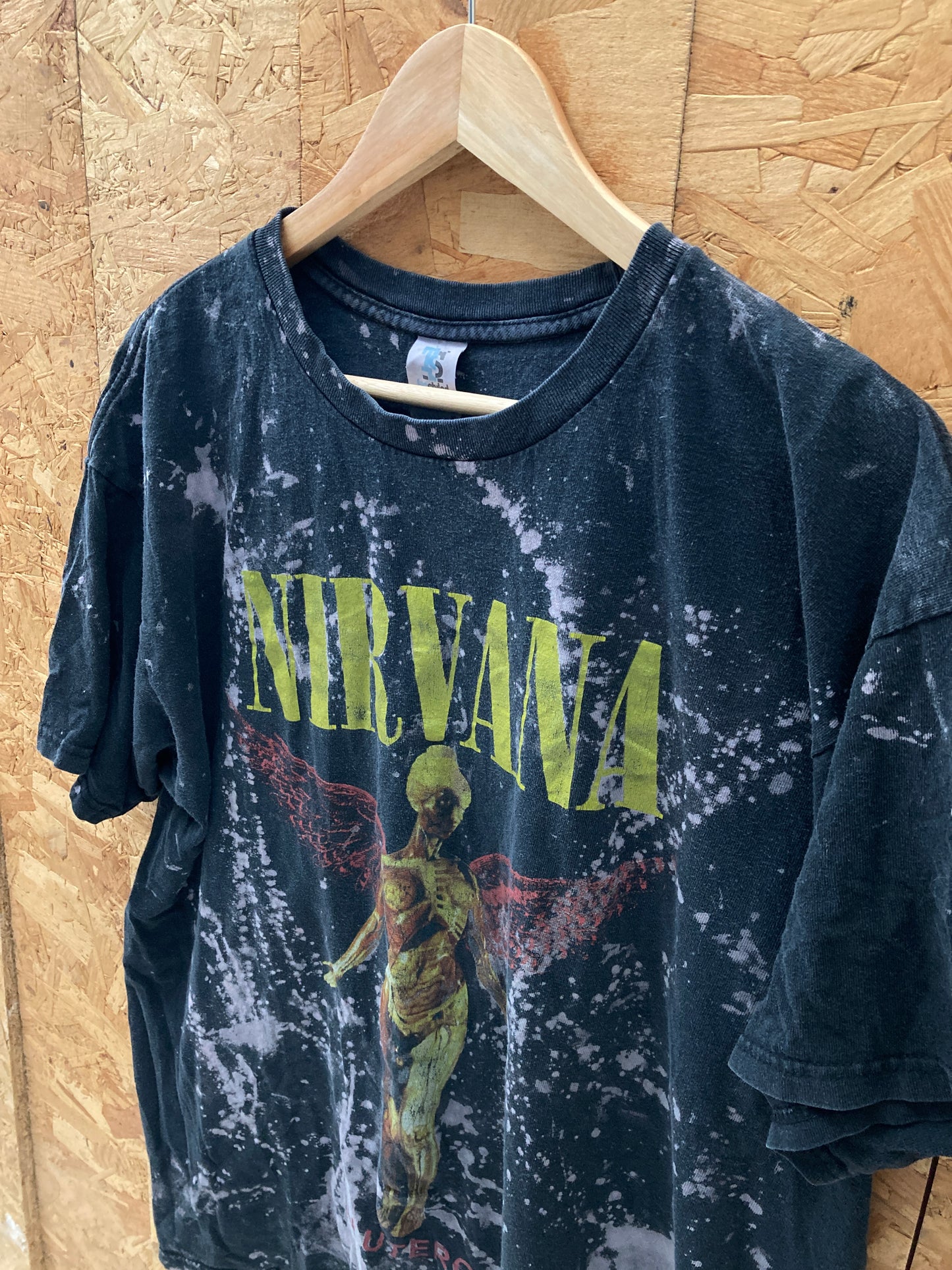 Vintage Nirvana In Utero faded black& grey all over acid wash t-shirt size XL