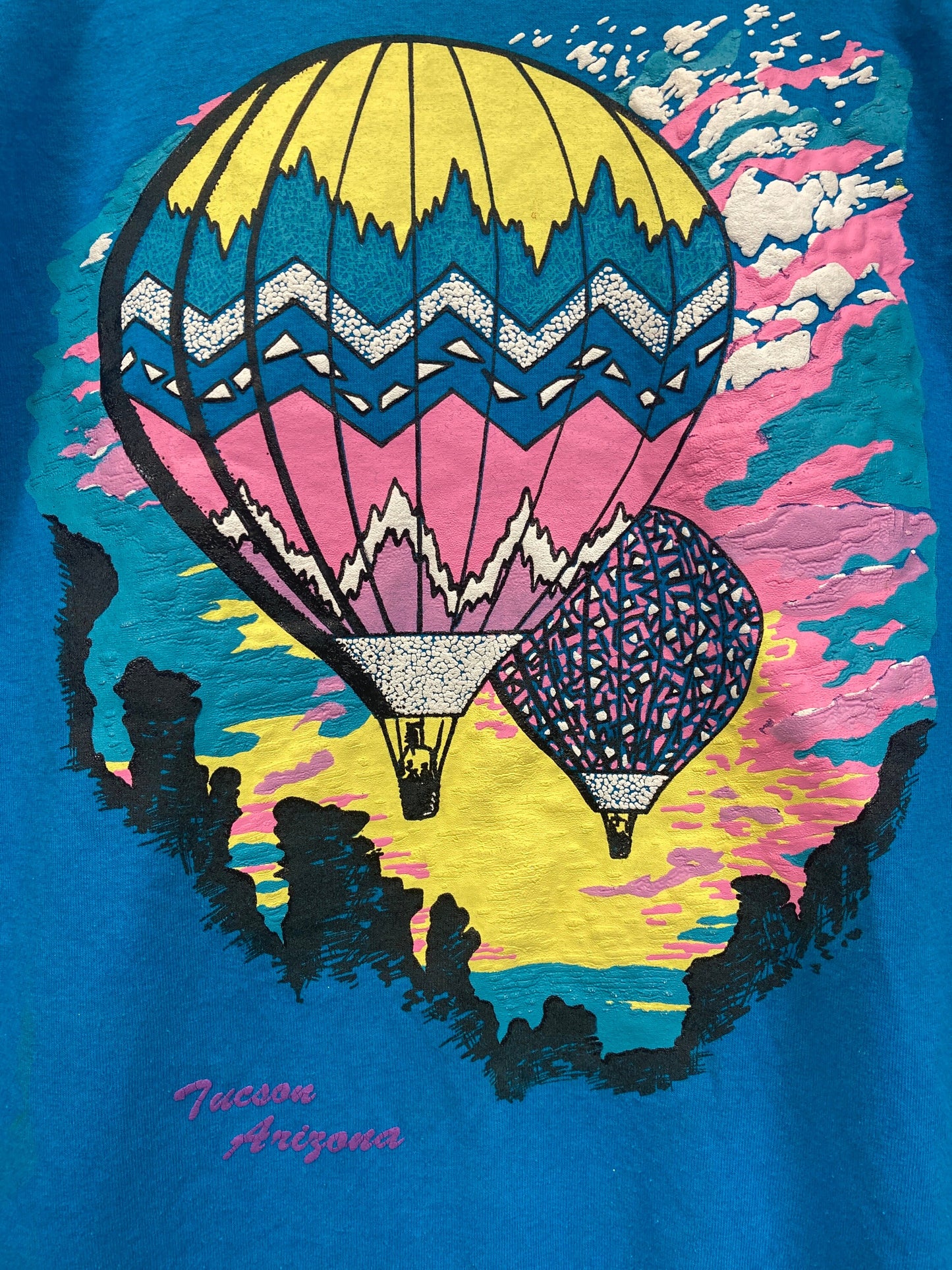 Vintage 90s Tucson Arizona hot air balloon foam print souvenir single stitch blue t-shirt size XL