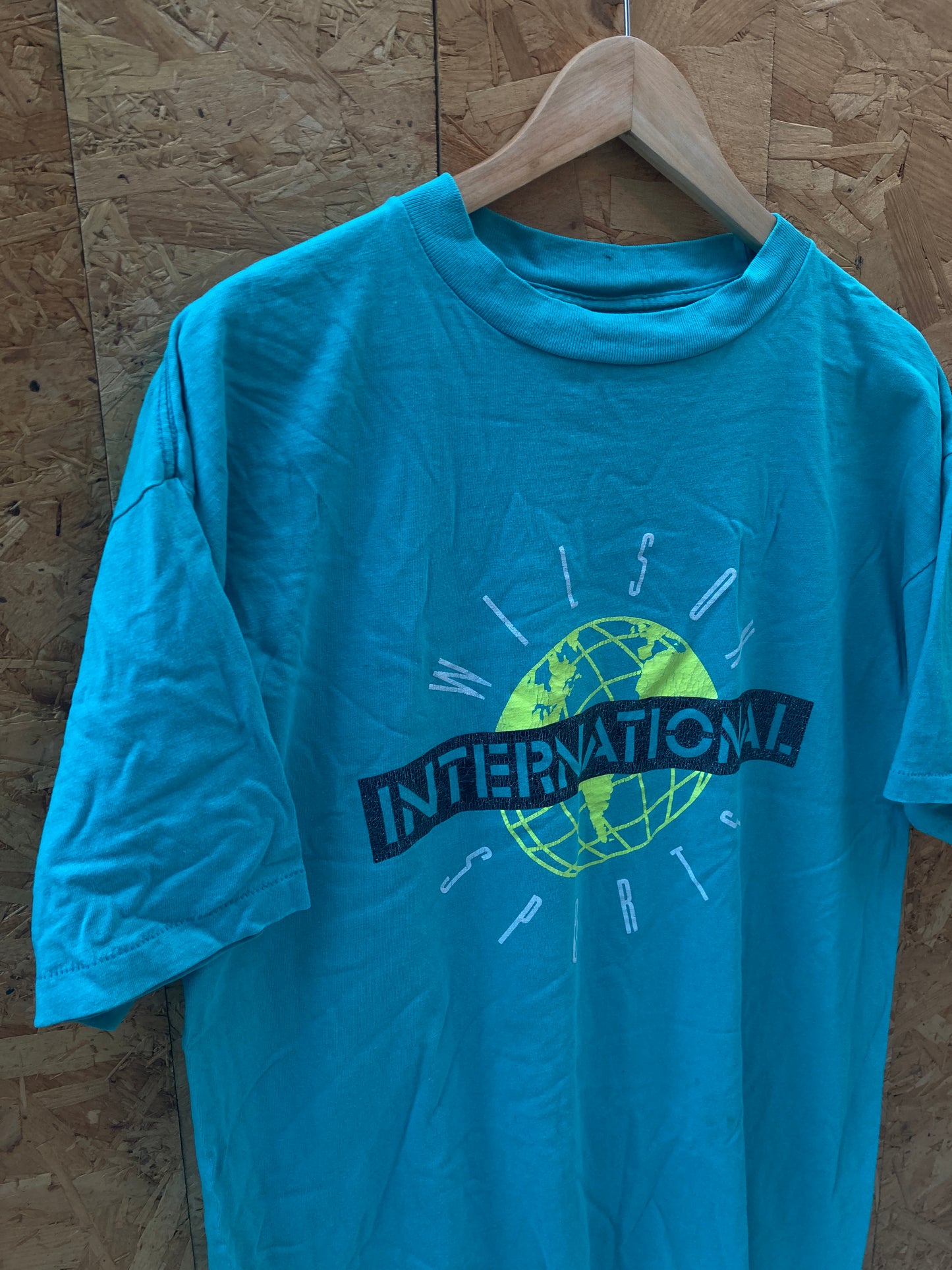 Vintage 90s turquoise Wilson Tennis globe logo single stitch t-shirt size XL