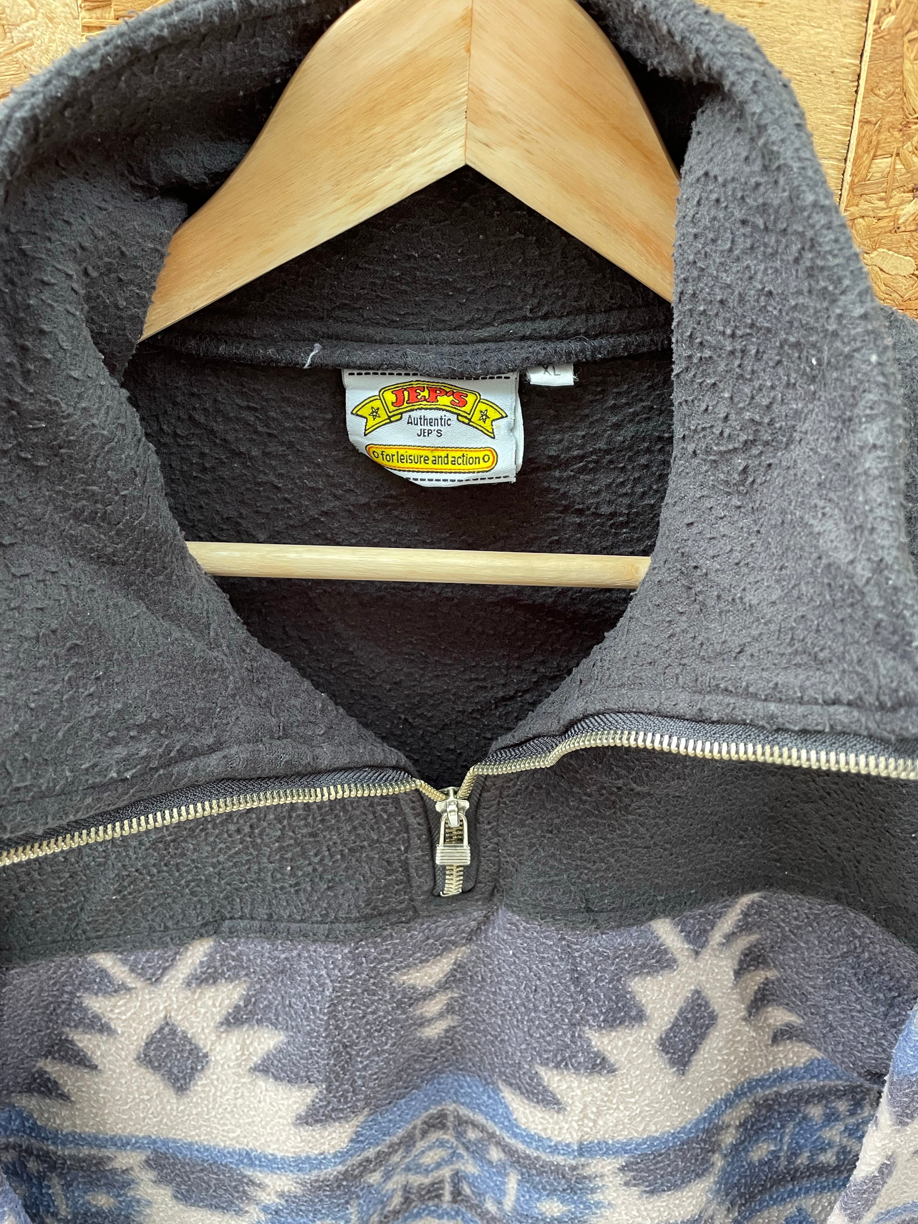 Vintage 90s grey blue aztec Navajo pattern qtr zip fleece size XL by Jeps