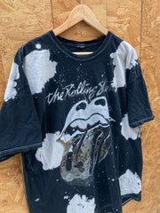 Vintage Y2K thrashed acid wash tie dye rolling stones black grey t-shirt size XL
