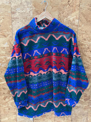 Vintage 90s multicolor aztec pattern crazy print roll neck fleece jumper size XL