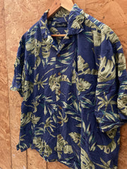 Vintage Y2K blue green hibiscus floral Hawaiian shirt size XL by Milano Bay