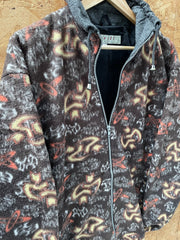 Vintage 90s brown grey crazy print abstract pattern fleece size large by Meryll