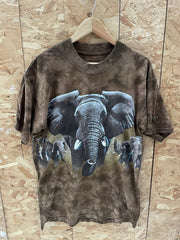 Vintage Habitat T-Shirt Elephant Graphic Tie-Dye Brown Size L