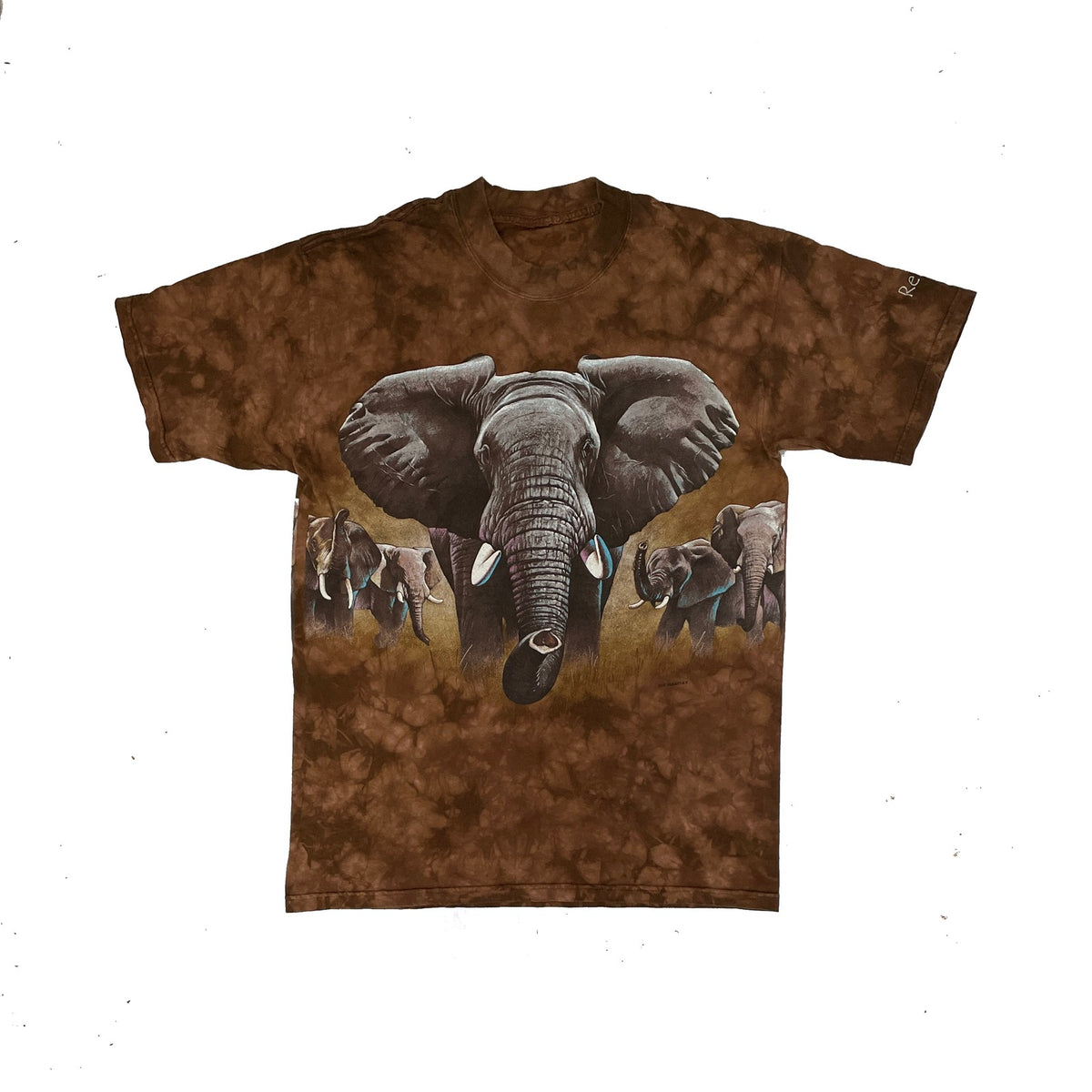 Vintage Habitat T-Shirt Elephant Graphic Tie-Dye Brown Size L