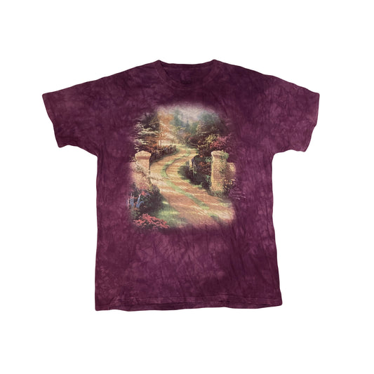 Vintage 90s Thomas Kincade purple tie dye idyllic country scene t-shirt size XXL