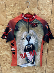 MEM Lion Graphic Short Sleeve Cycling Jersey Men's L Red Black
