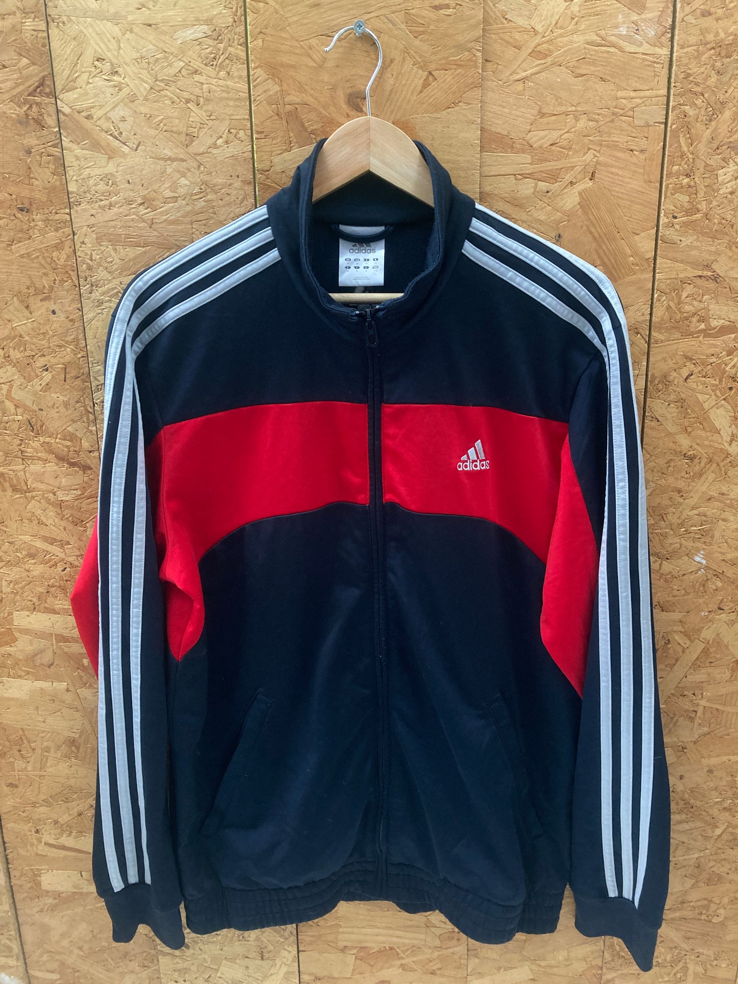 Vintage Y2K navy blue red grey stripes track zip jacket size medium by Adidas