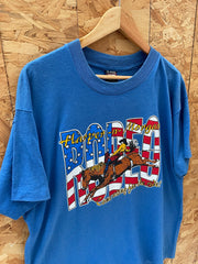 Vintage 90s Harper & Morgan Rodeo Schedule T-Shirt XL Blue Fruit of the Loom