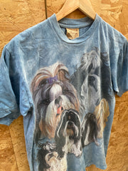 Vintage 90s The Mountain Yorkshire terrier show dogs blue tie dye t-shirt size M