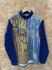Vintage 90s Abstract Print Long Sleeve Cycling Jersey Size XXL Blue Yellow