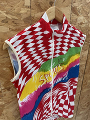 Vintage Ciclo Sport Cycling Vest M Red White Rainbow "Sports" Print Full Zip