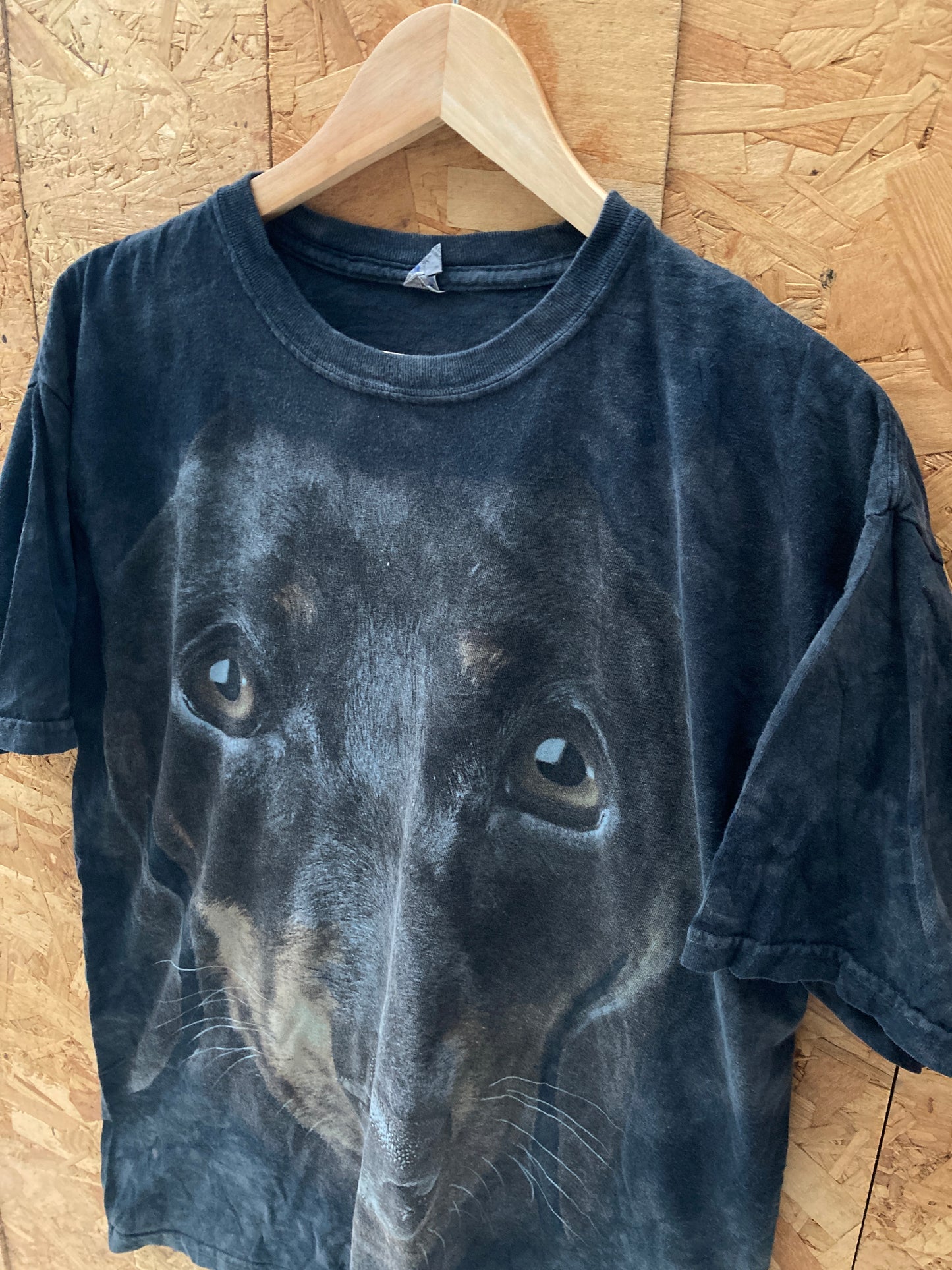 Vintage Y2K black grey grungy dog face print tie dye souvenir t-shirt size large