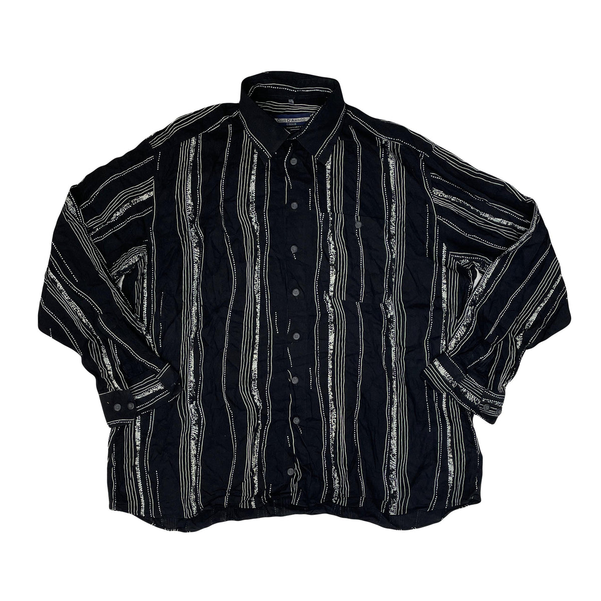 Vintage 90s black abstract ethnic stripe pattern long sleeve viscose shirt size XXL by Club D’Amingo