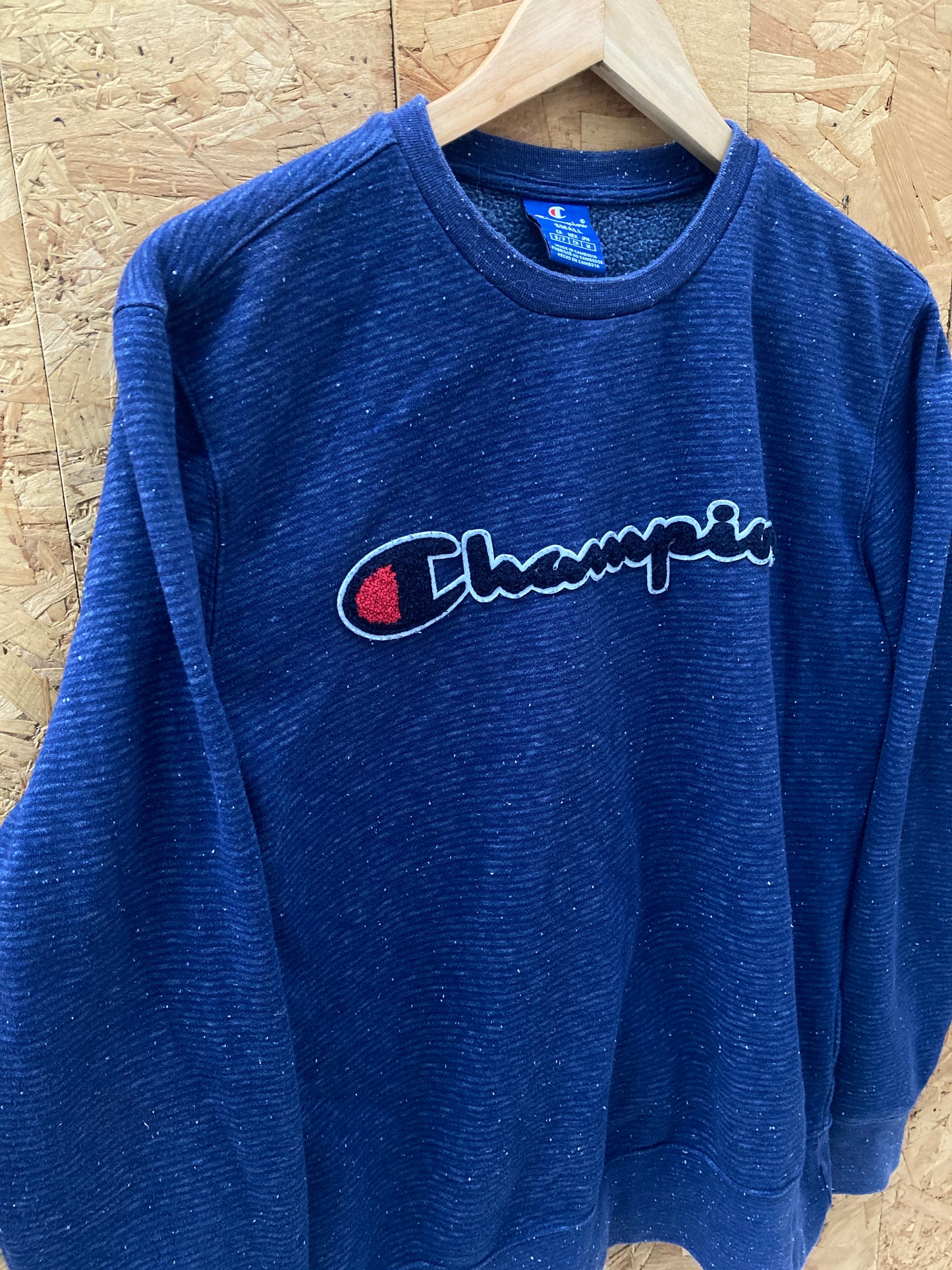 Vintage Y2K blue striped Champion embroidered spellout sweater size small