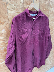 Vintage 90s burgundy maroon dark red/deep red pure silk long sleeve shirt oversized size medium over