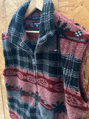 Vintage 90s Campagnolo chunky grey red winter pattern fleece vest gilet large