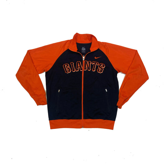 Vintage Y2K Nike SF Giants baseball embroidered spell out zip up track top orange black jacket size