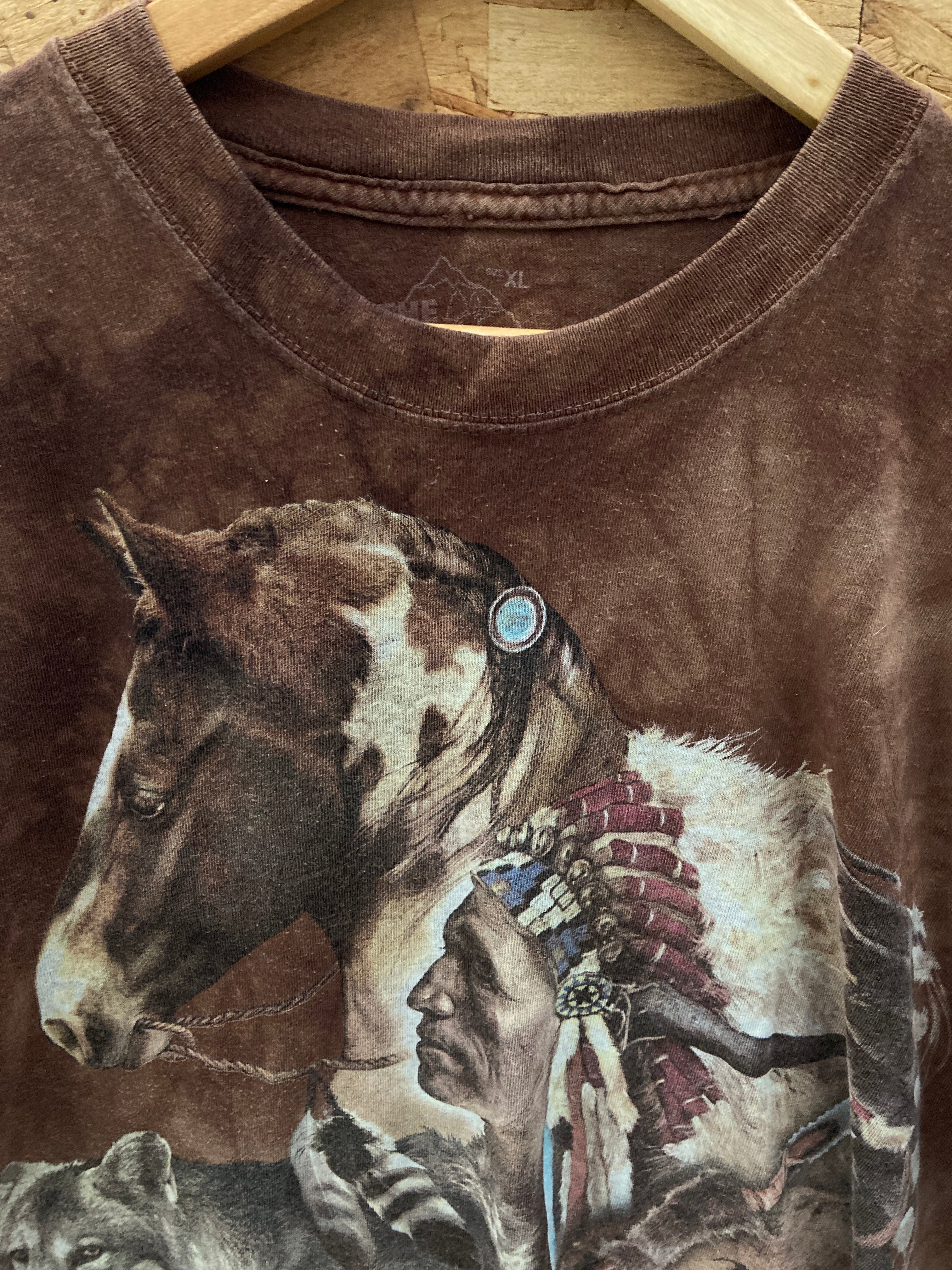 Vintage 90s brown tie-dye Native elder & horse t-shirt size XL by The Mountain