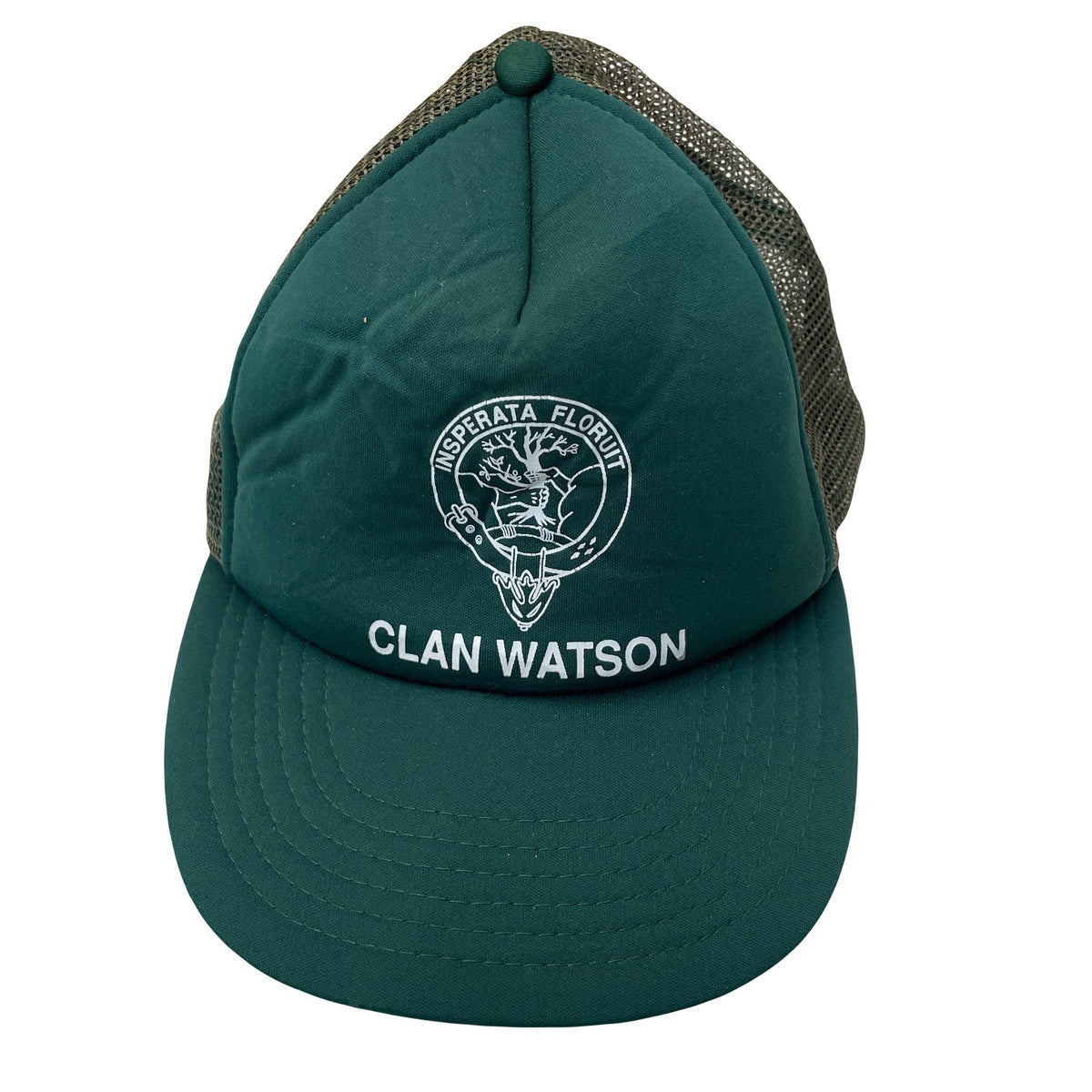 Vintage 80s Clan Watson Trucker Hat Green Mesh Snapback Adjustable Baseball Cap