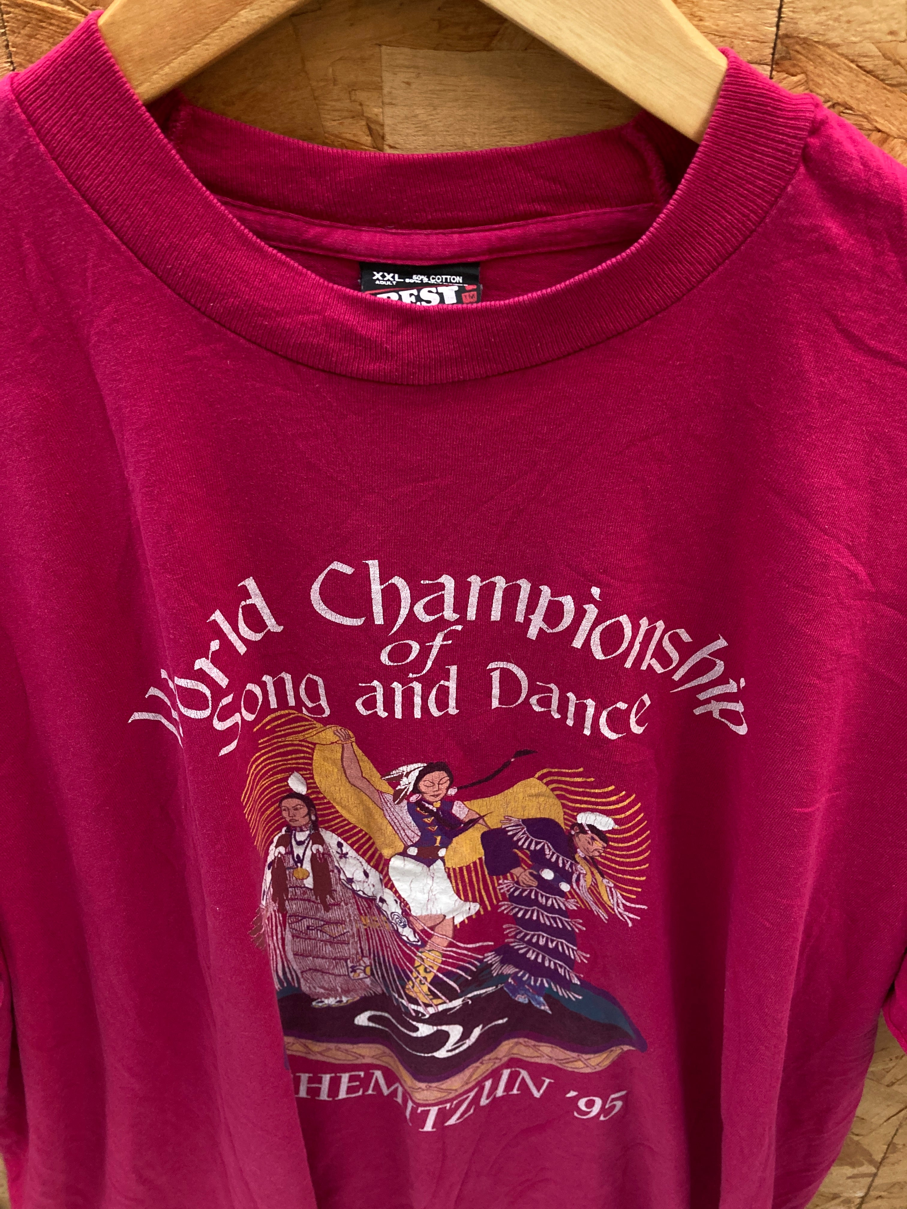 Vintage 90s pink Native song & dance championship single stitch t-shirt size XXL