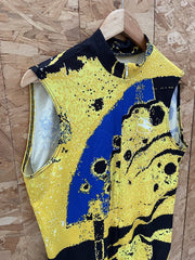 Vintage Giordana Cycling Jersey Yellow Blue Black Abstract Print Men's L