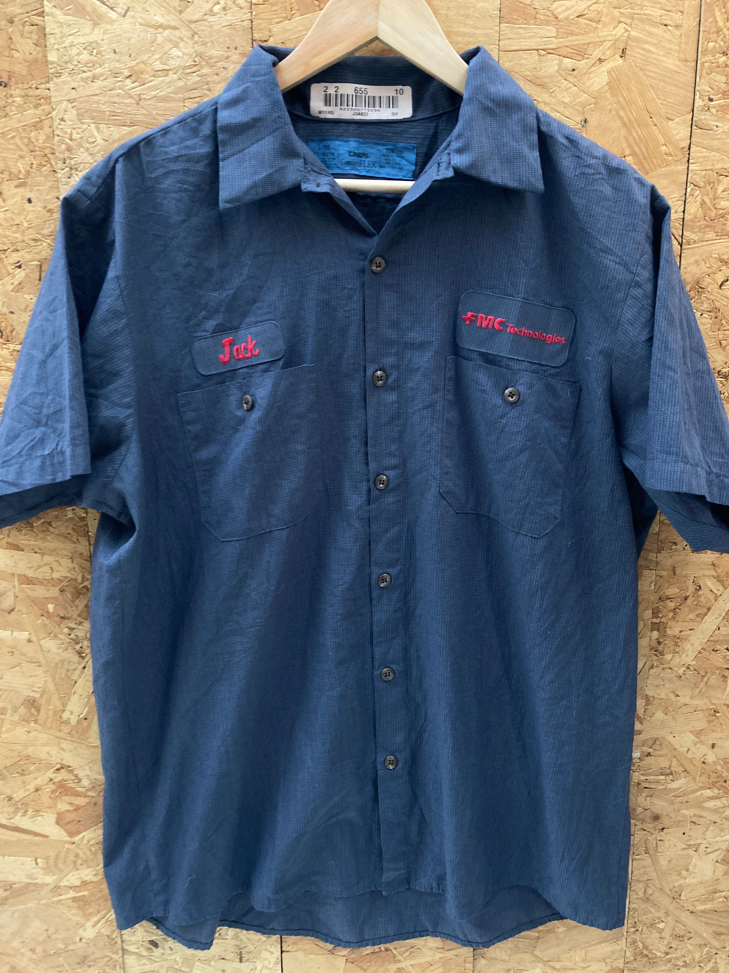 Vintage 90s grey workers chore short sleeve Jack name badge shirt size large