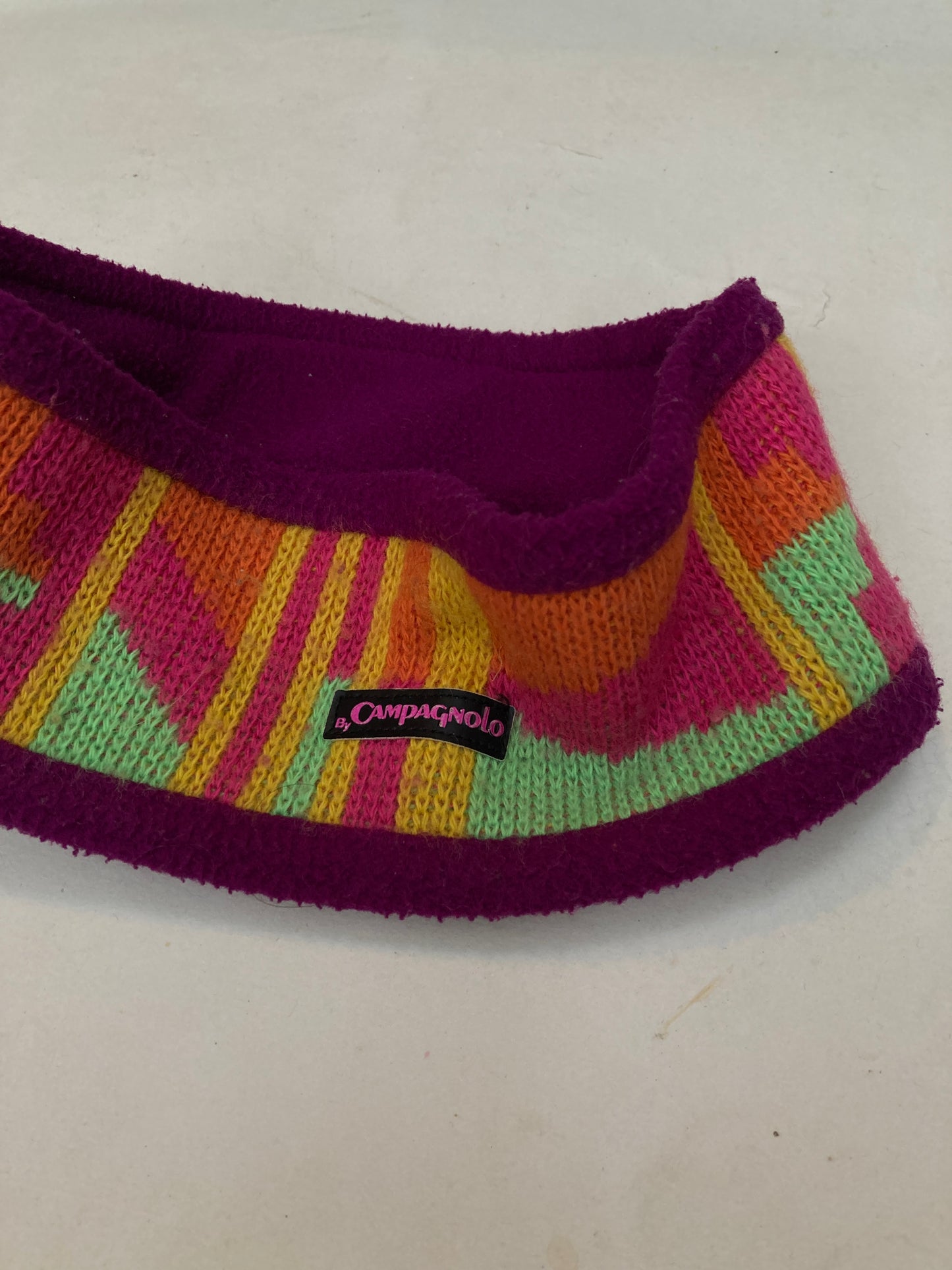 Vintage 90s Campagnolo fleece lined crazy abstract pattern headband ski hat