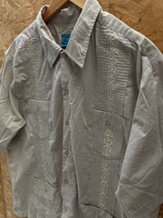 Vintage 90s coffee beige Guayabera Mexican pocket shirt size large by Tropicool