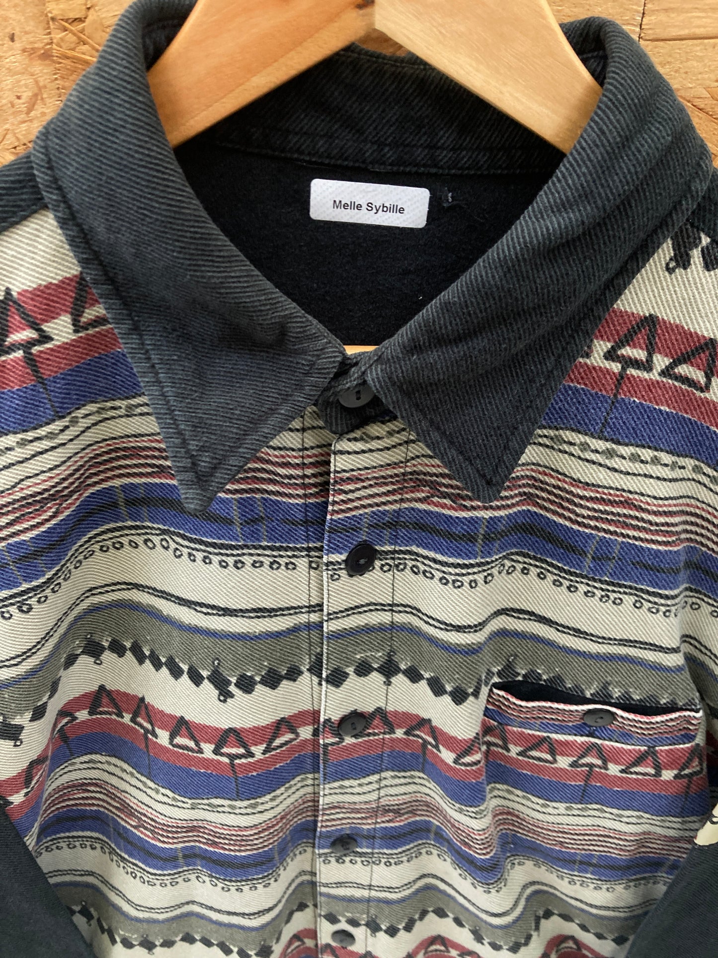 Vintage 90s Aztec stripe & panel black long sleeve shirt size XXL by Rockugen