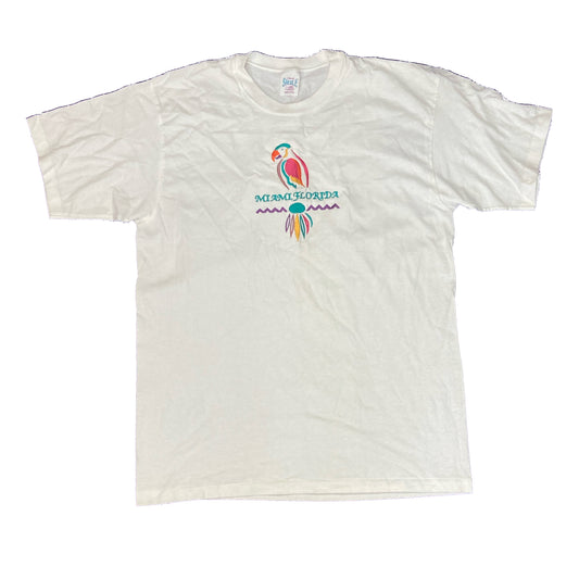 Vintage 90s Miami Florida embroidered parrot single stitch white t-shirt size XL