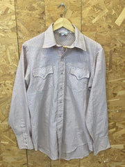 Vintage 80s light coral salmon grey pinstripe western cowboy shirt size 15.5” 34” medium by Dan Rive