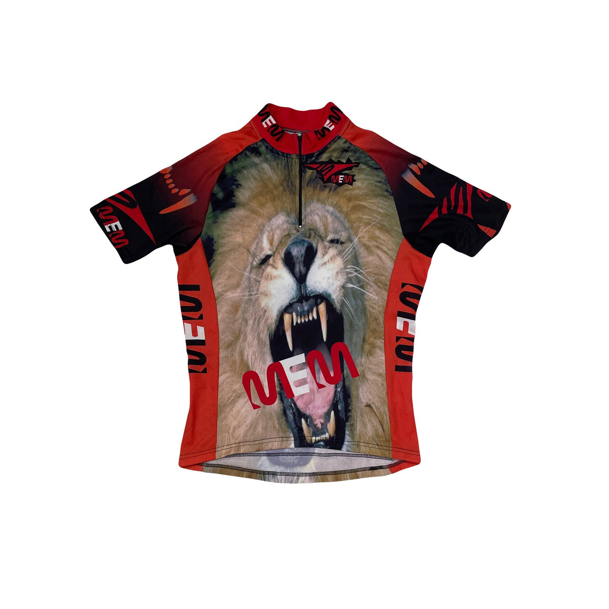 MEM Lion Graphic Short Sleeve Cycling Jersey Men's L Red Black