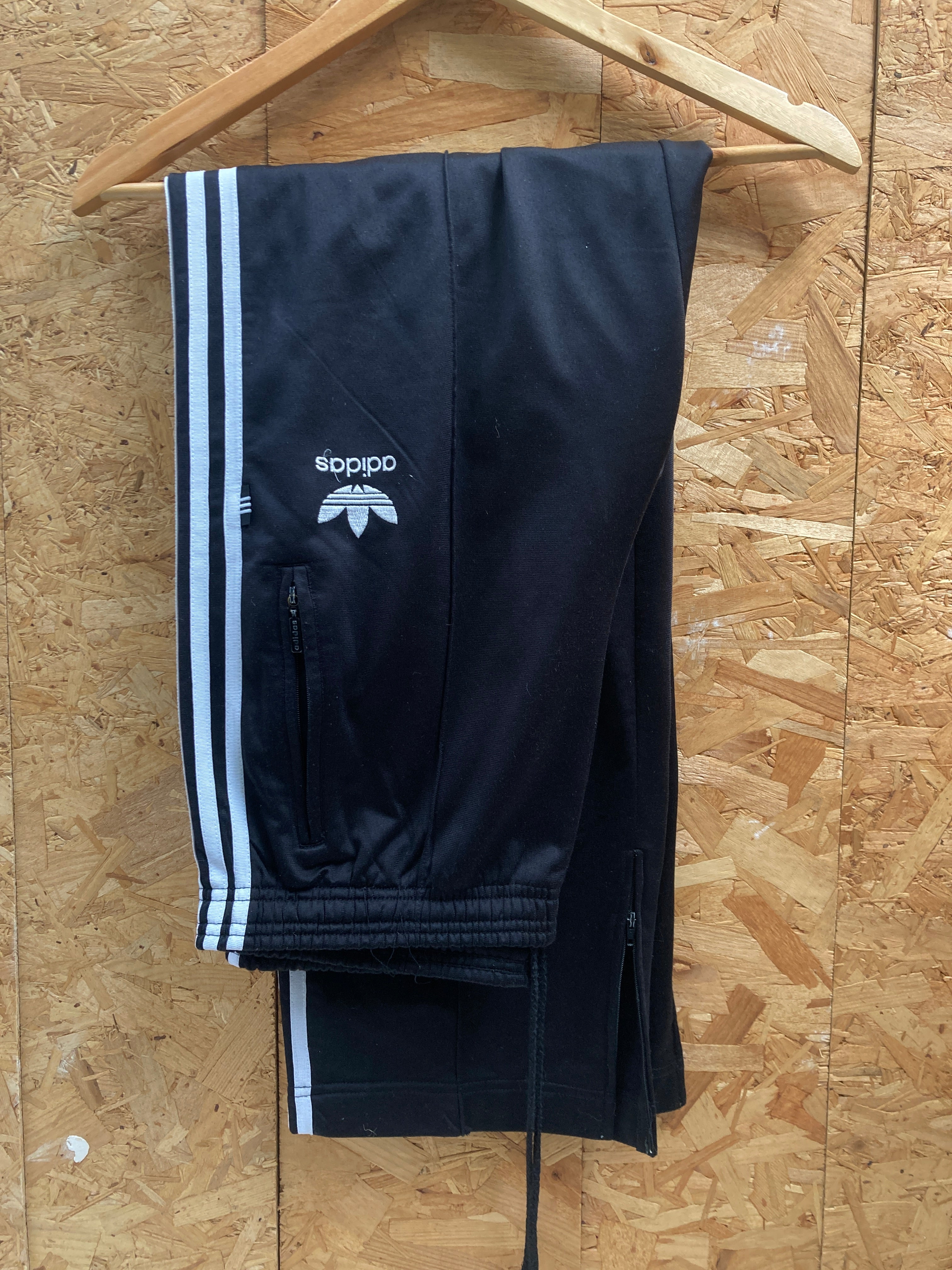 Vintage Y2K Black Adidas track bottoms zip ankle drawstring size large W34  L32