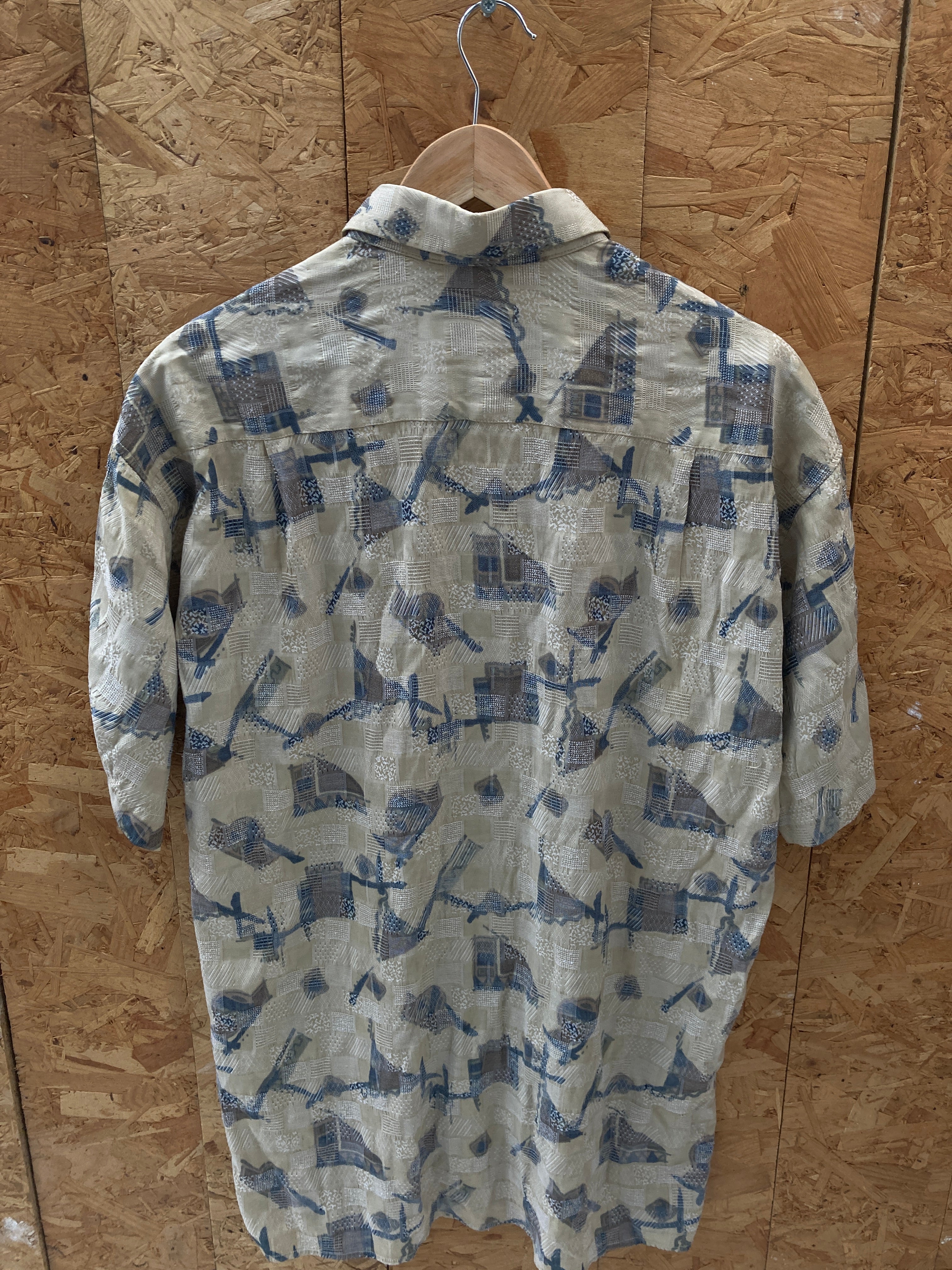 Vintage 90s Paul R Smith beige abstract pattern short sleeve shirt size large