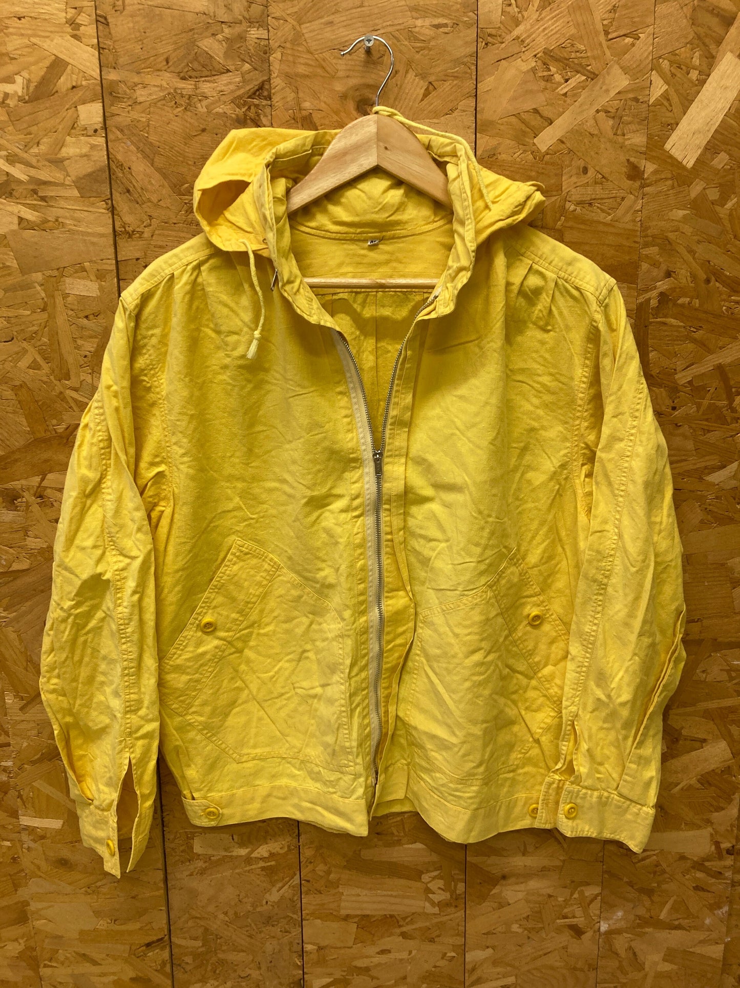 Vintage 80s bright yellow nautical style linen cotton canvas light summer day jacket size medium